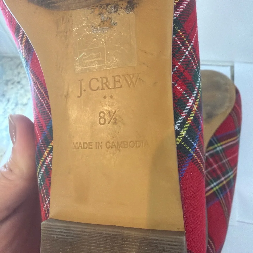 J.Crew Tartan Plaid Smoking Slipper Loafers Royal Stewart Red Flats Size 8.5 - Picture 8 of 8